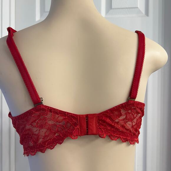 Victoria’s Secret Push-Up Bra • Red Satin + Lace • Size 38D coquette style - Picture 2 of 3